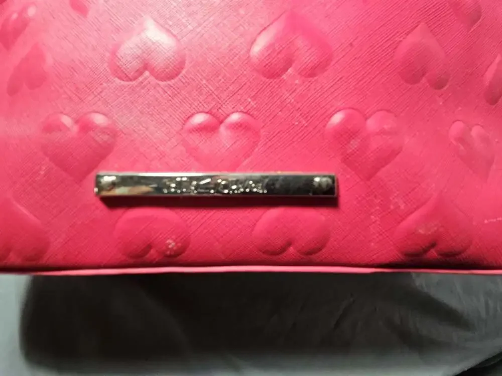 Betsey Johnson Hot Pink Satchel with Embossed Hearts and Lips Print Scarf